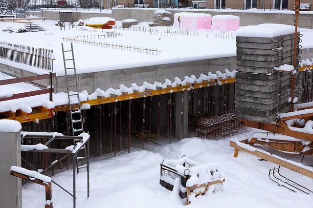 Construction Site Covered In Snow