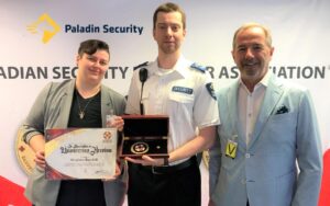 Security guard receiving award